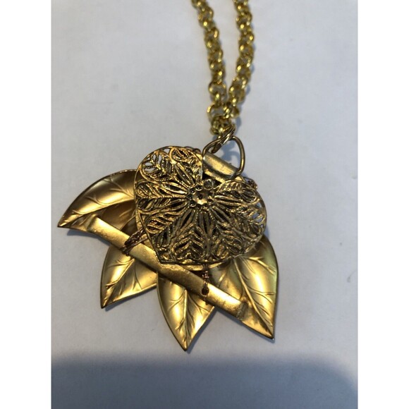 Vintage Stone Handwrapped Pendant Necklace On A 20” Popcorn Gold Tone Chain - Picture 3 of 7